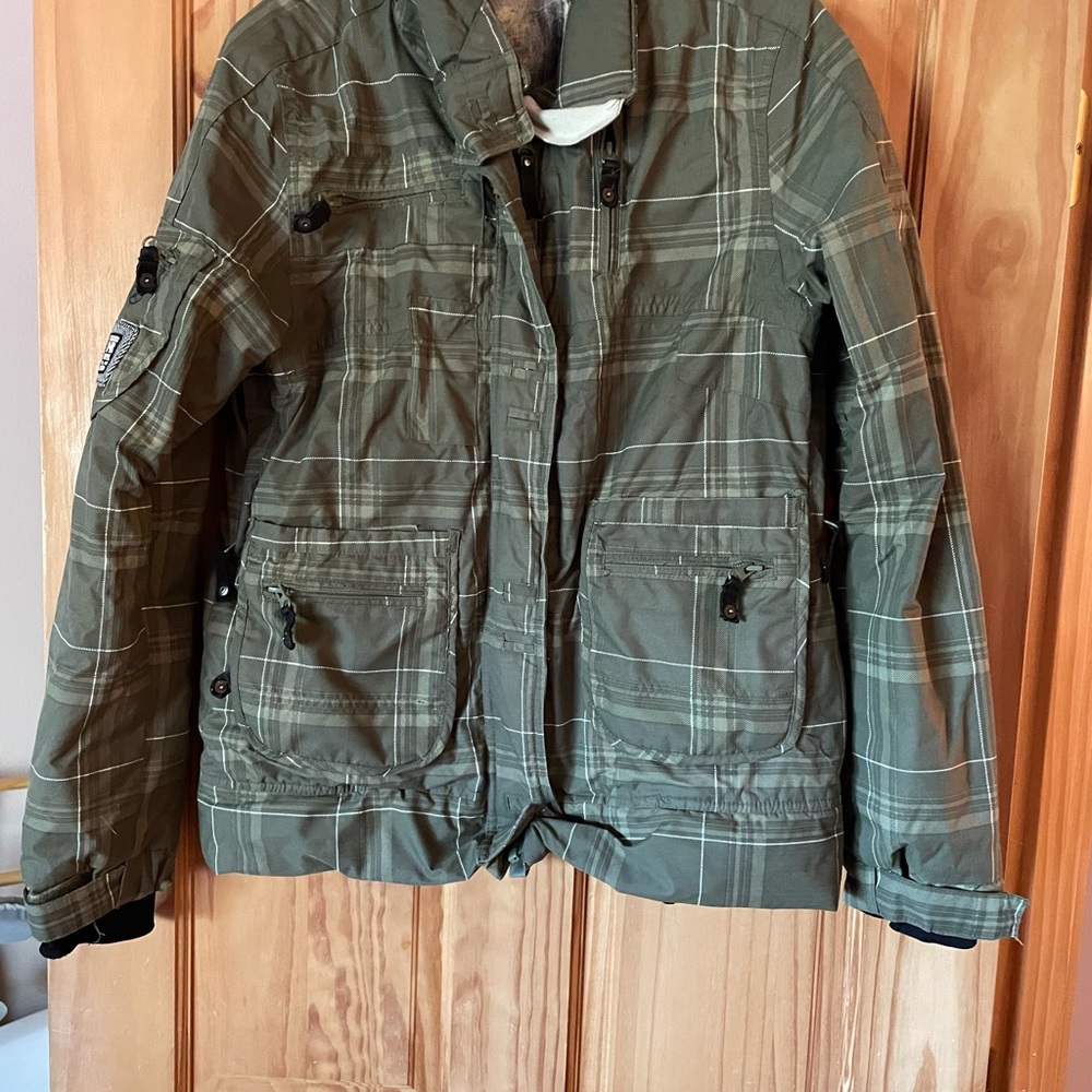 Powder Room Waterproof Primaloft Insulated Green Plaid Ski Jacket